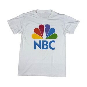 Vtg NBC Peacock Logo T-Shirt‎ Men's Medium White 80s 90s Single Stitch TV Tee